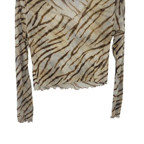 Vintage Y2K Sheer Zebra Print Long Sleeve Top M Brown Stretch Tattoo Baddie Club - Picture 6 of 9